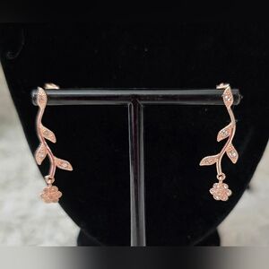 Exquisite Rose Gold Tone Crystal Nature-Inspired Drop Earrings